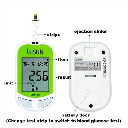 Lysun Auto Recognize Strips Uric Acid Analyzer Glucometer