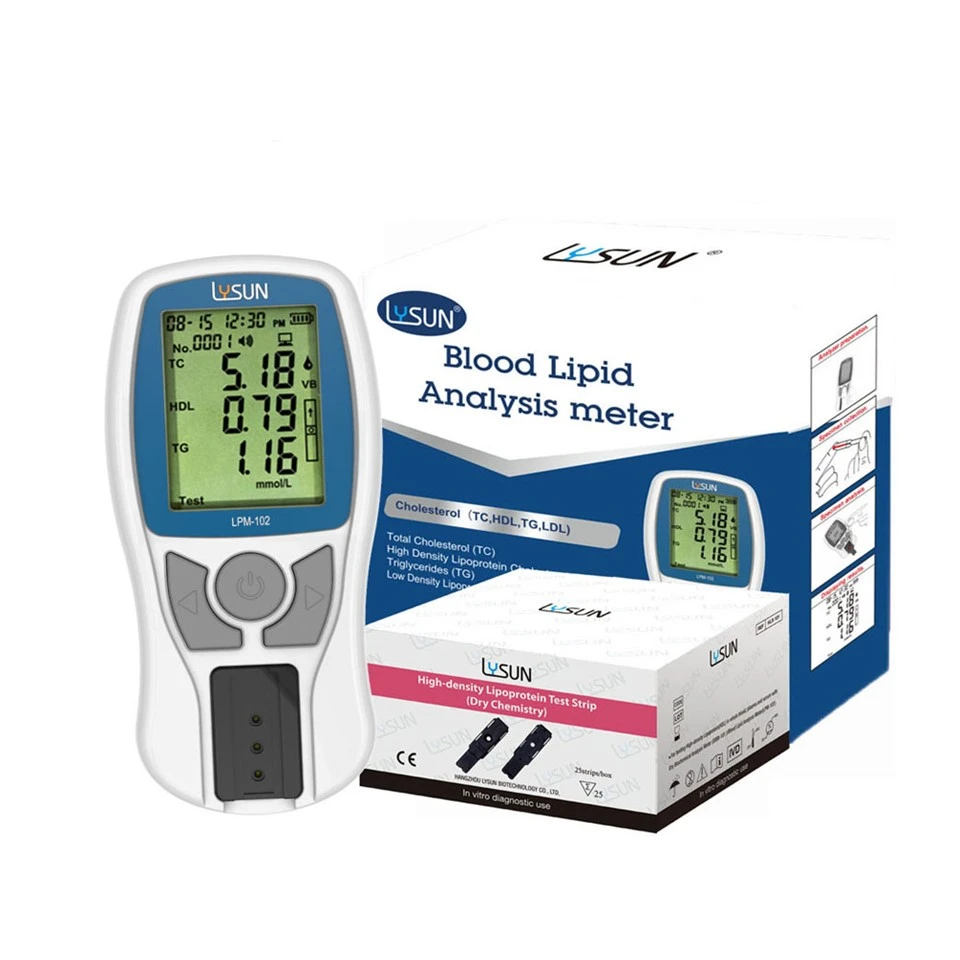 Lysun LPM-102 blodlipidanalysmätare Totalkolesterol Triglycerider Högdensitetslipoproteintestremsa