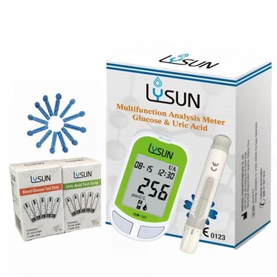 Lysun 2 i 1 multifunktionssats för övervakning av blodsocker och urinsyra med remsor Diabetesmätare